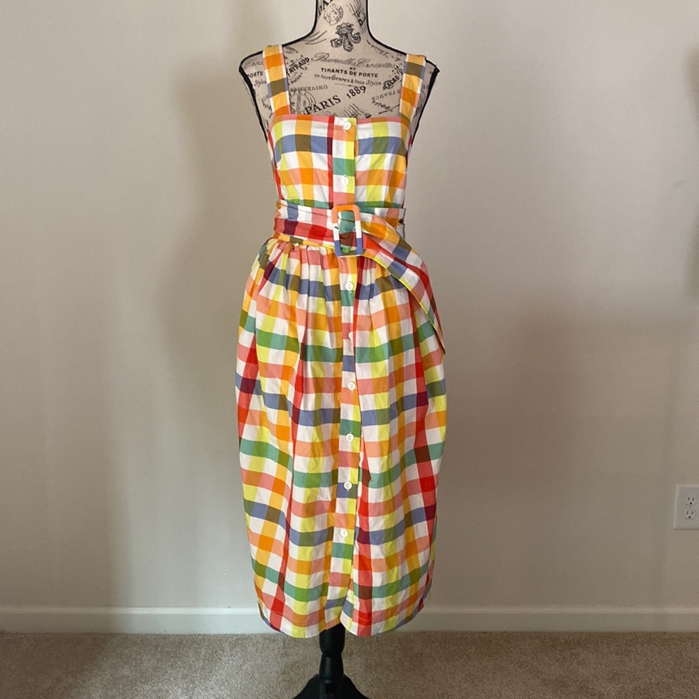 Christopher John Rogers for Target Size 2 Women Plaid Wide Strap Tie Waist Dress